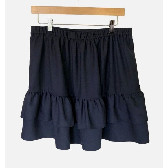 J.Crew Ruffle Hem Skirt Womens Size 10 Navy Blue Wool Blend Preppy Dark Academia - Picture 2 of 8